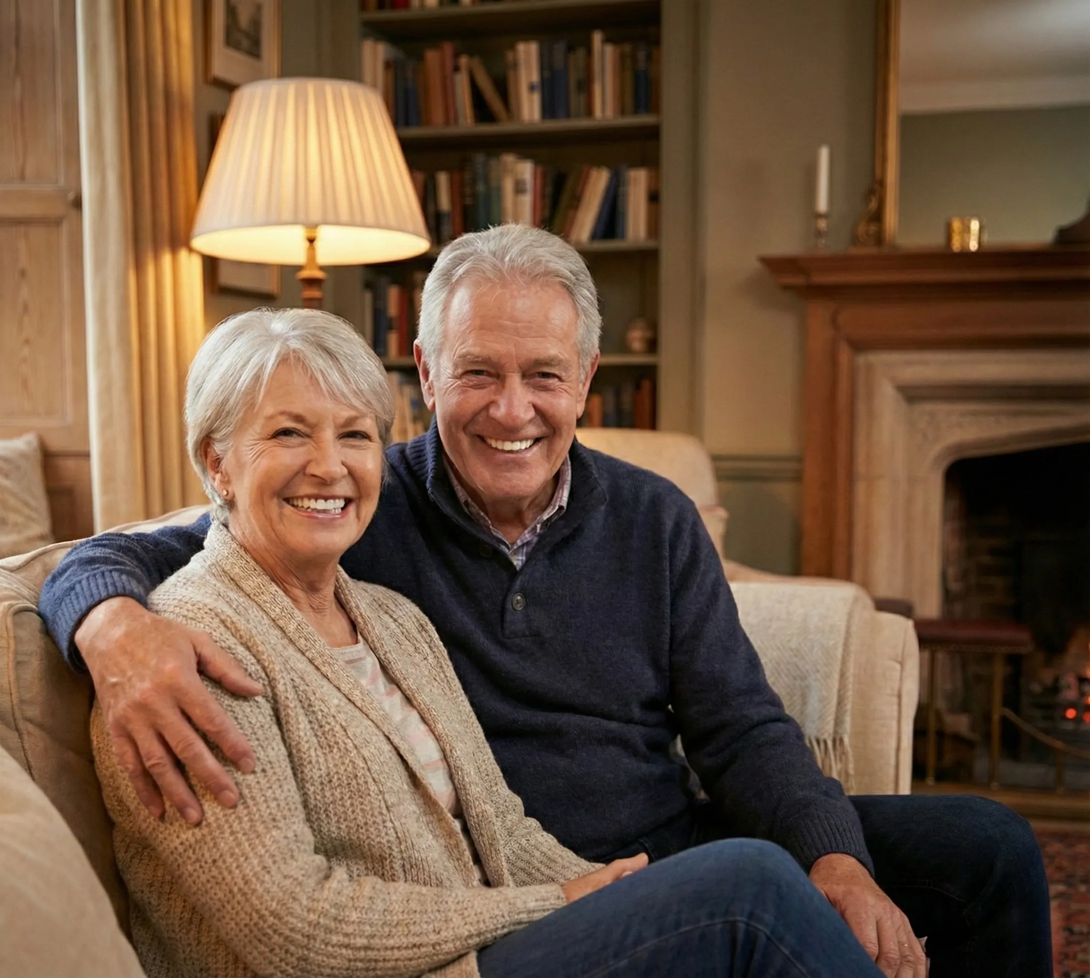 Äldre par som ler – Tiotandvård ger tandvård för 10% av priset till dig som är 67+